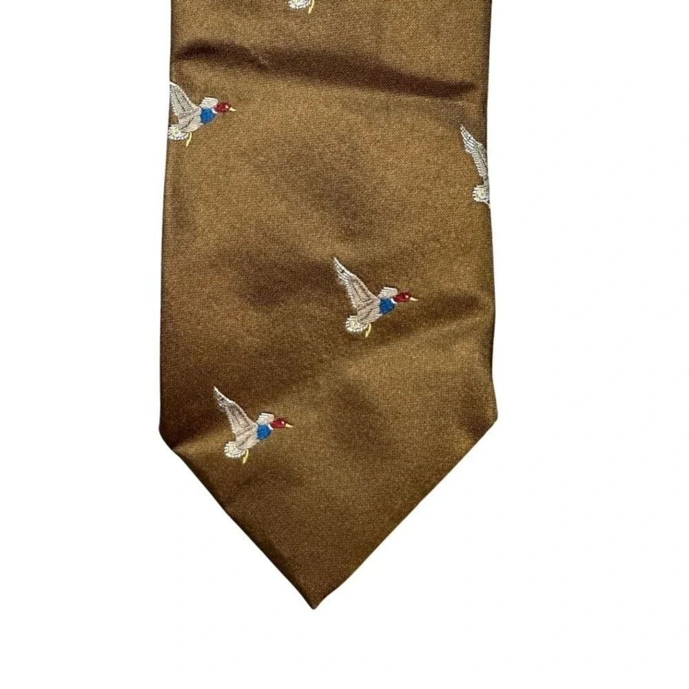 Allen Edmonds Johns Collection Silk Tie Brown Mallard Duck Pheasant Bird Germany